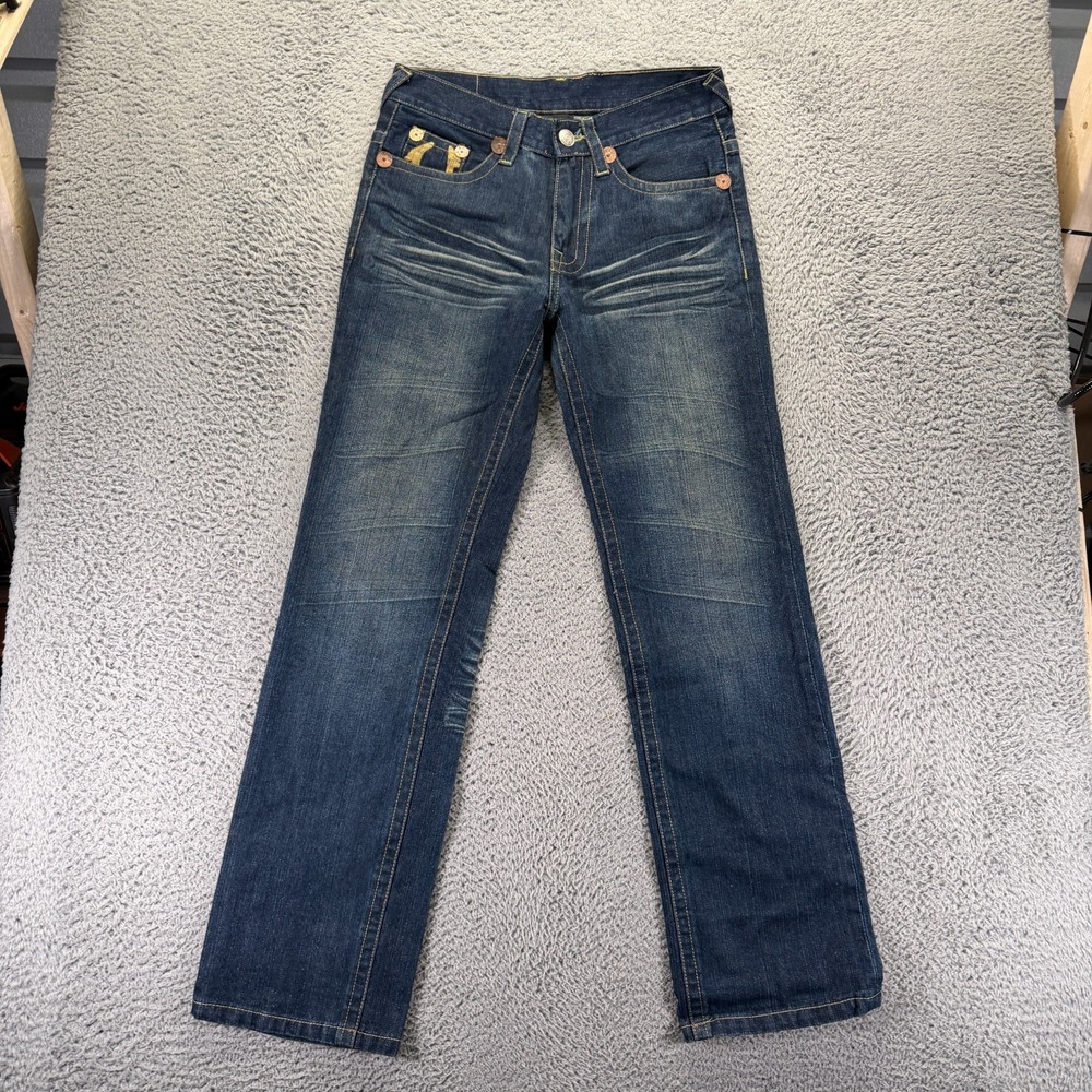 True Religion Jeans Mens 32x34 Blue Cotton Denim Straight Workwear Faded Travel